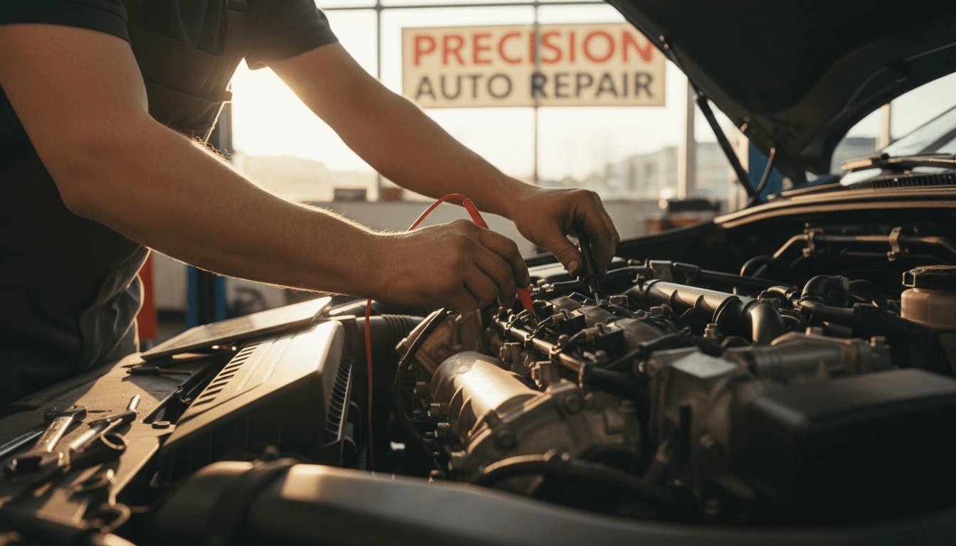 Jason Goble working on vehicle engine repair in Carbon County auto shop