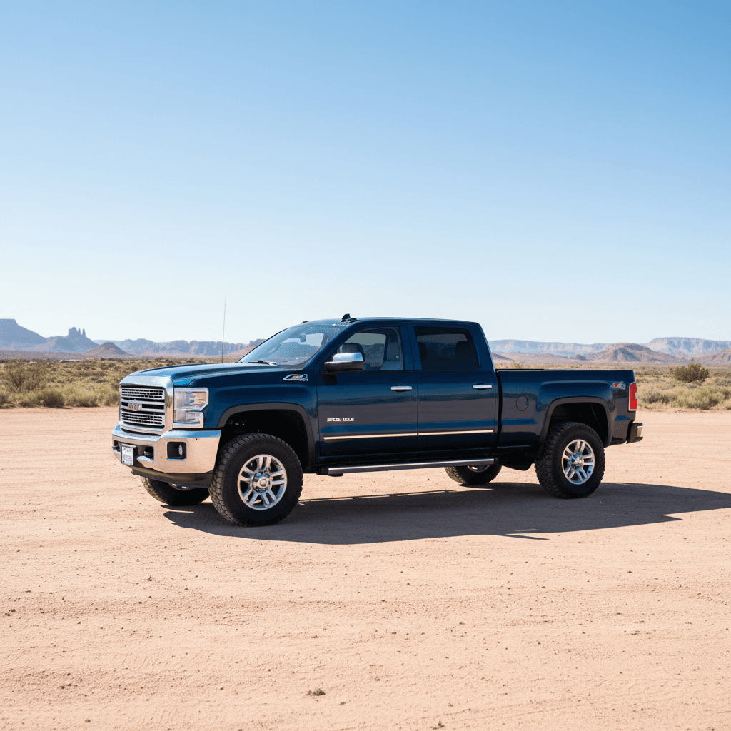 Blue pickup truck on display