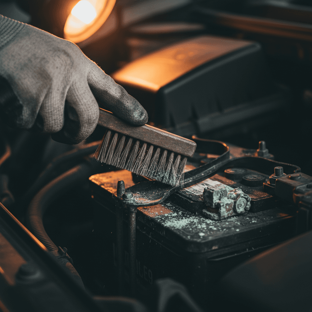 Battery terminal cleaning and electrical inspection